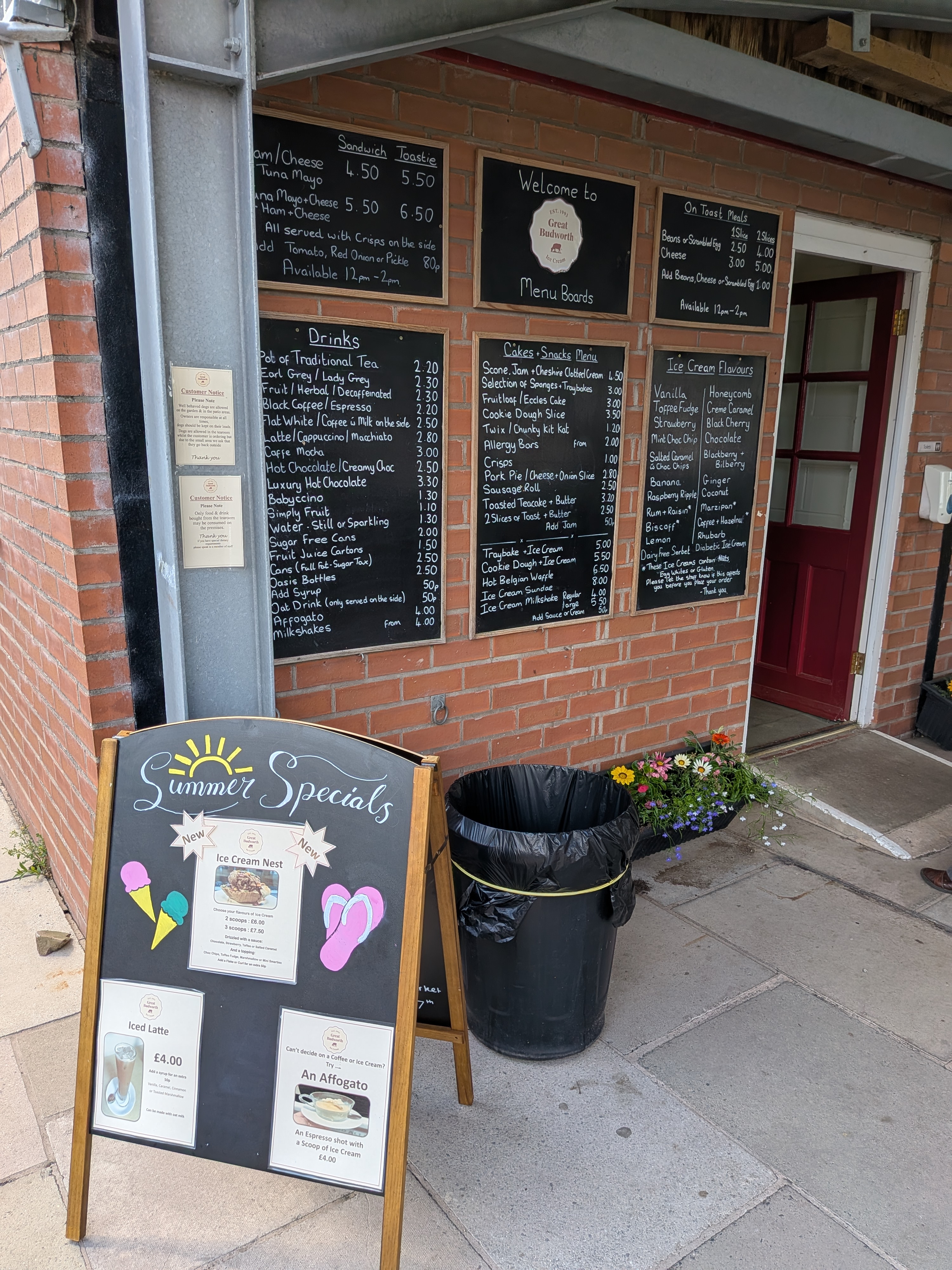 The Great Budworth ice cream menu boards