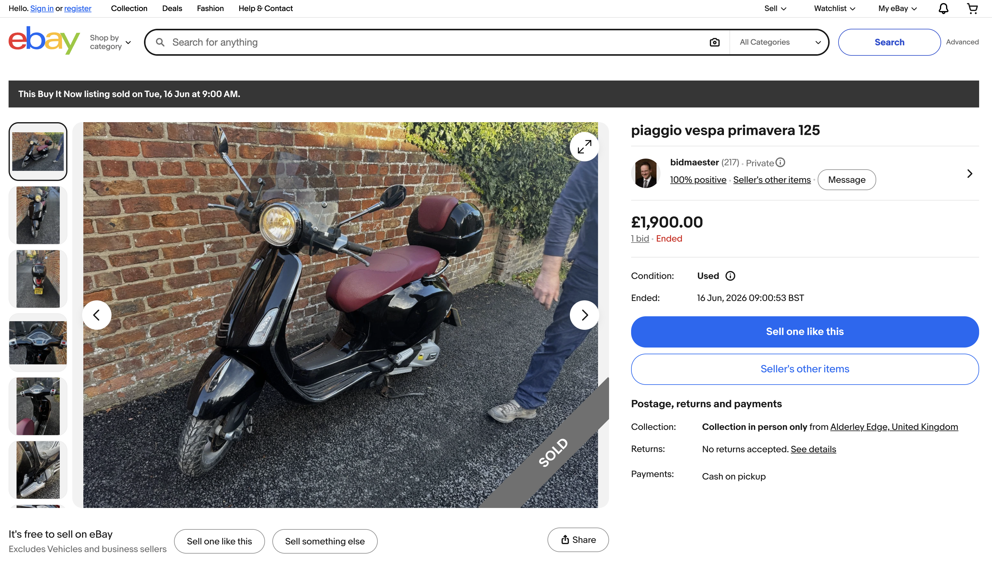 The Vespa Primavera 125 listing